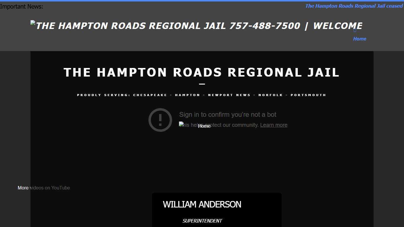 The Hampton Roads Regional Jail 757-488-7500 | Welcome – Proudly serving the cities of Portsmouth, Norfolk, Chesapeake, Newport News, and Hampton Virginia