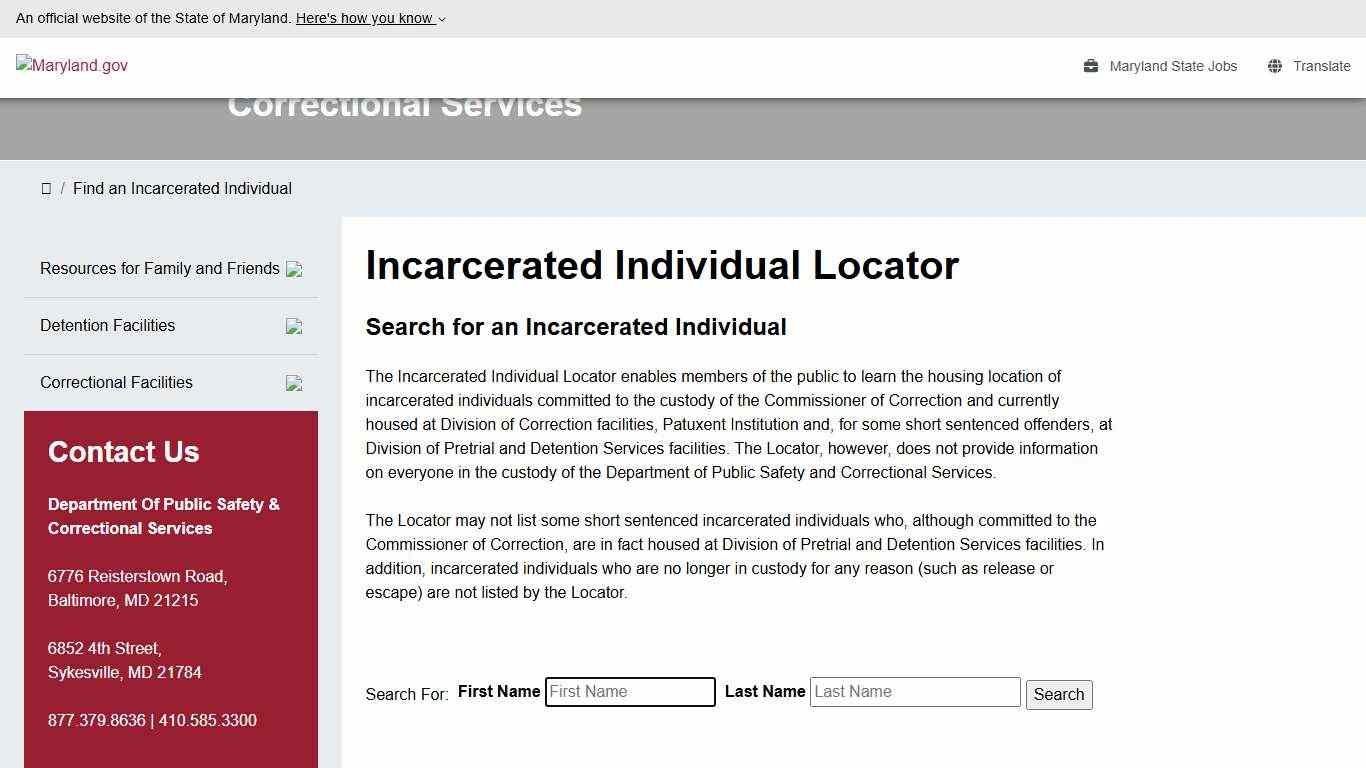 DPSCS - Find an Incarcerated Individual