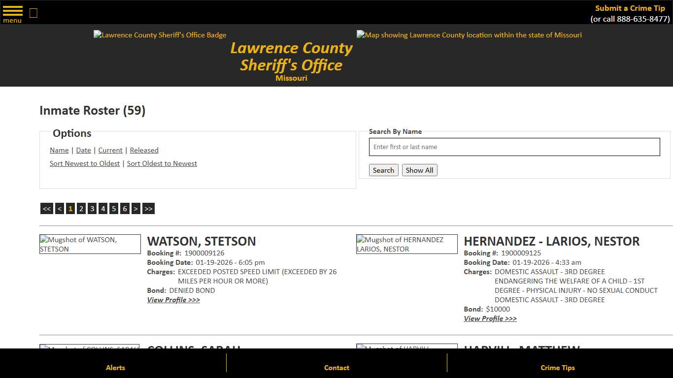 Inmate Roster - Current Inmates Booking Date Descending - Lawrence County Sheriff MO